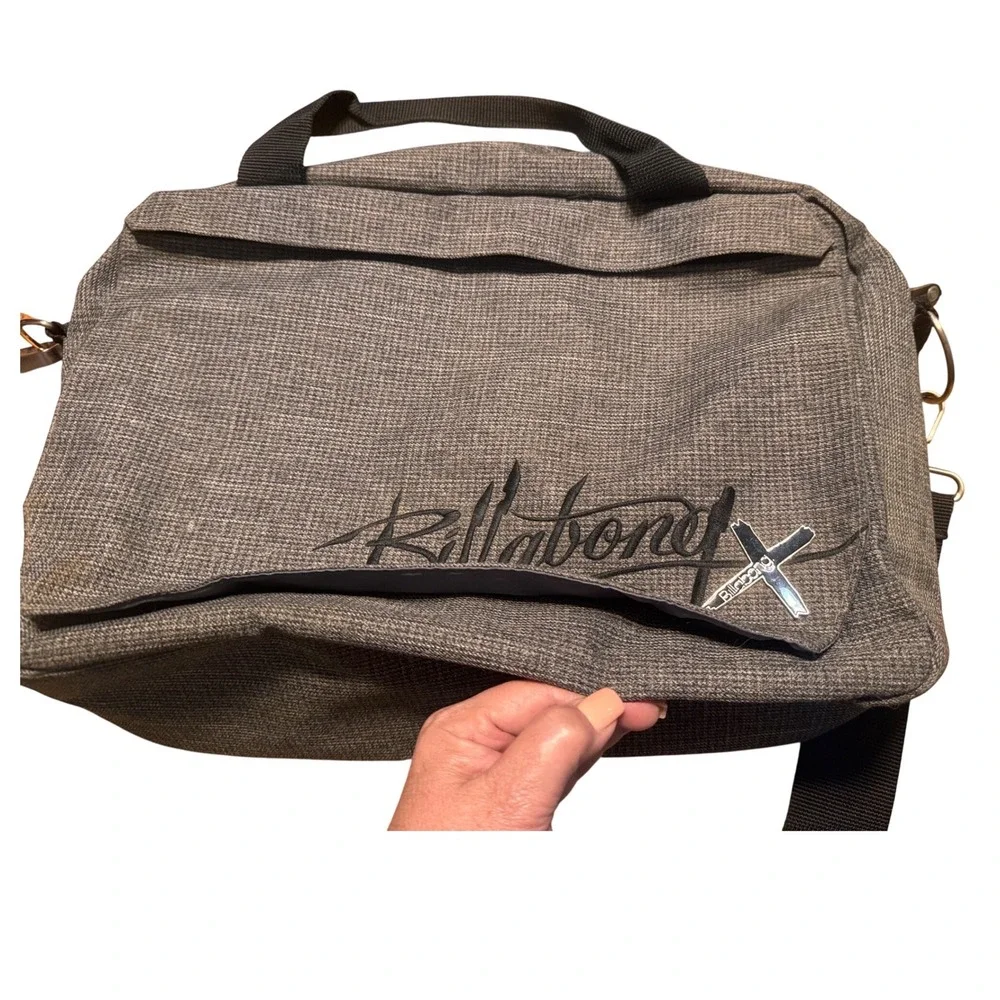 Billabong Mens Messenger Bag Grey Heathered Crossbody Laptop Satchel Embroidered